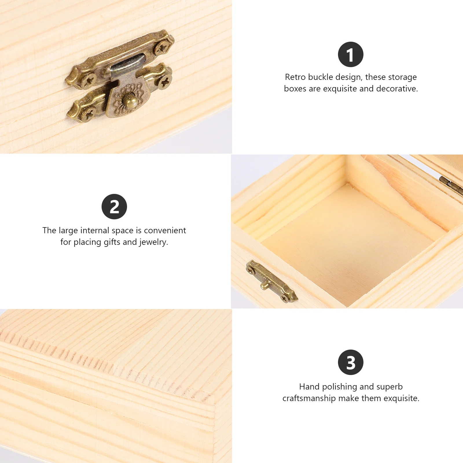 

4Pcs Wooden Jewelry Box High Grade Natural Solid Wood Hand Polished Smooth Retro Lock Design Gift Storage Case for Wedding
