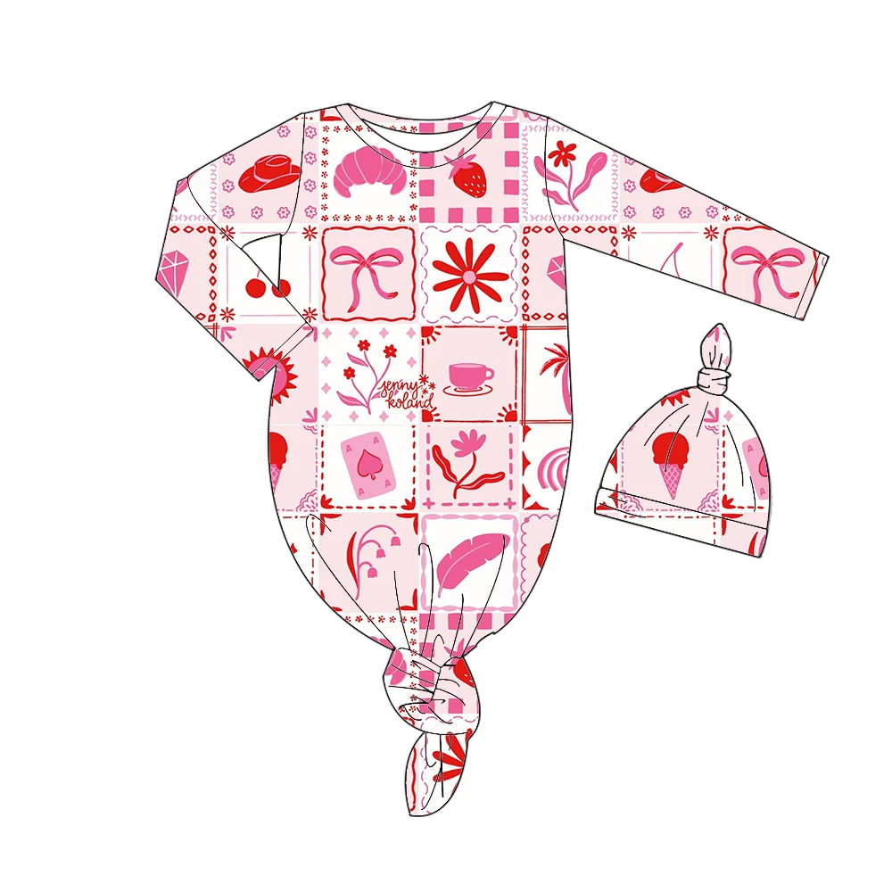 New fashionable and exquisite children's set Valentine's Day heart-shaped flower cartoon printed long-sleeved baby jumpsuit