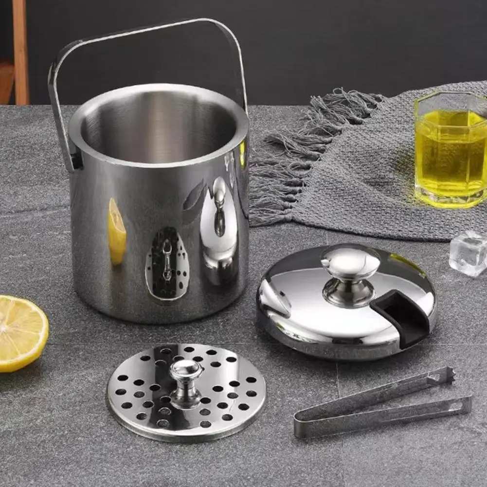 

Ice Bucket with Tongs 304 Stainless Steel Double-wall Ice Bucket Set with Lid Tong Insulated Beer Chiller for Bar Home Outdoor