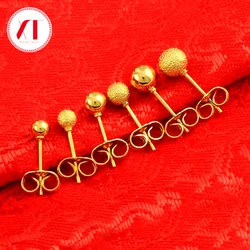 1 Pair 24K Gold Plated Brass Stud Earrings Simple Small Round Ball Ear Stud For Women Men Jewelry 4mm 5mm 6mm