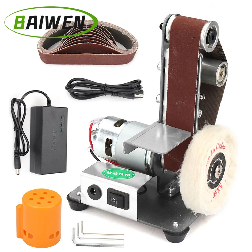 Mini Electric Belt Sander DIY Polishing Grinding Machine Multifunctional Grinder Cutter Edges Sharpener with 10PCS Sanding Belts