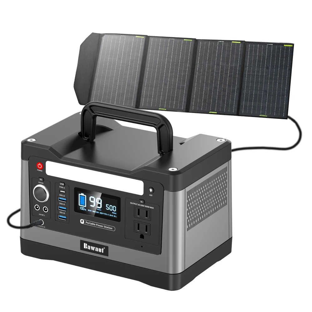 

High Power Solar Generator 500Wh 500W Portable Station With AC 110V Outlet Charging DC USB Home Emergency Backup