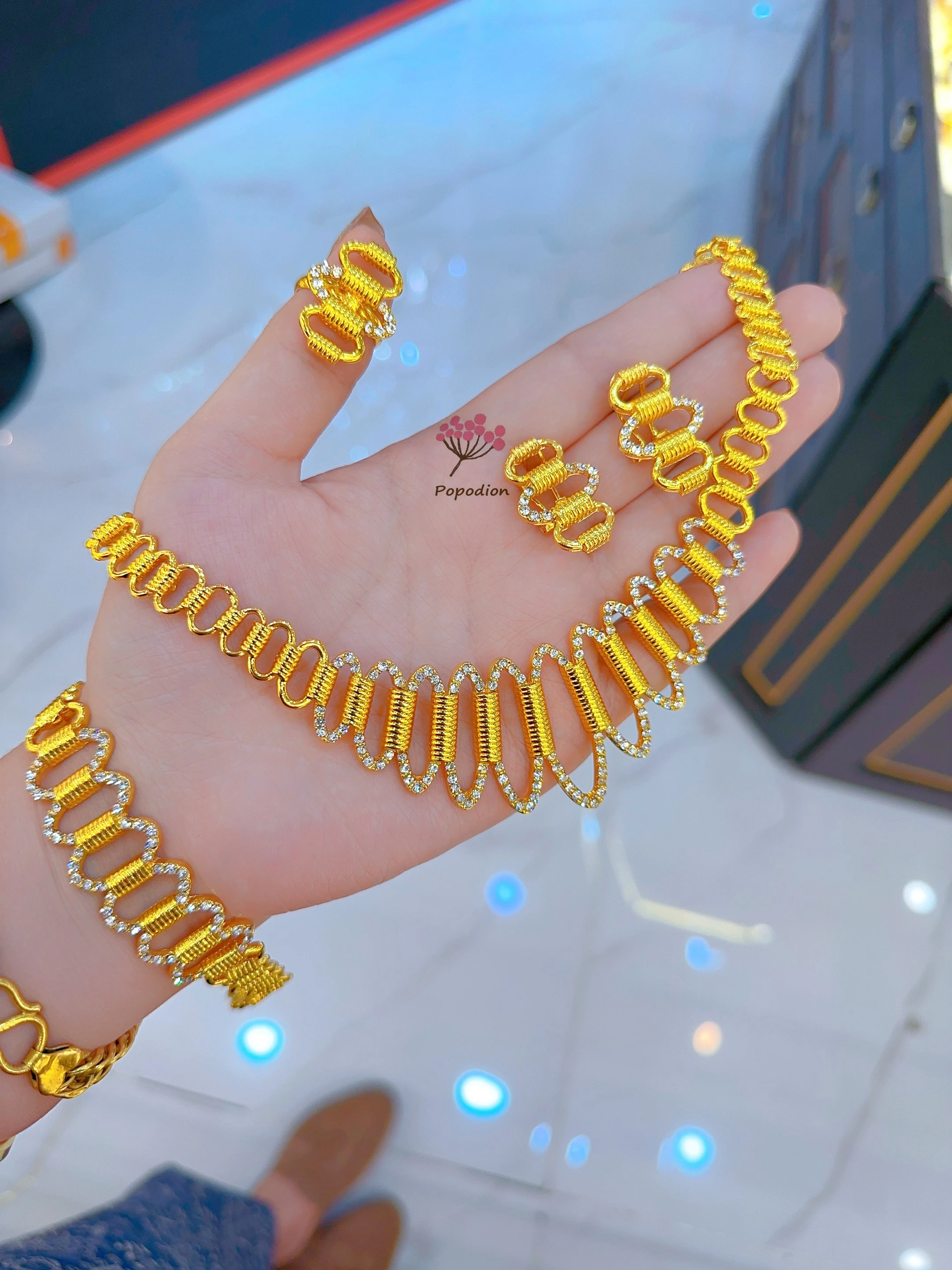 Dubai New 24K Gold Plated Necklace Earrings Ring Bracelet Wedding Party Jewelry Set for Women  DD10397