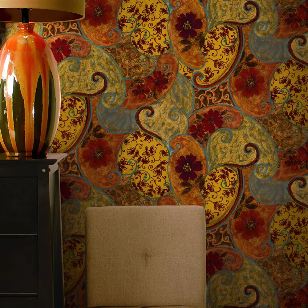 Custom European retro Buspez Bohemian American Dunhuang wallpaper home decor background wall cloth mural wallpaper living room