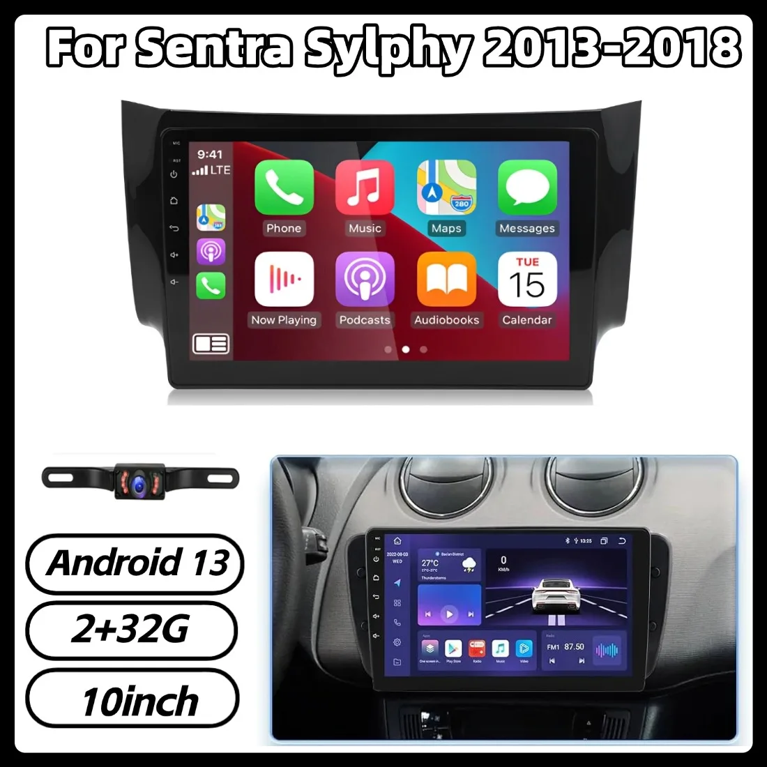 

Автомагнитола 2+32G 10 дюймов Android 13 с GPS-навигацией для Sentra Sylphy 2013-18, поддержка Carplay, Android Auto, Bluetooth, Wi-Fi
