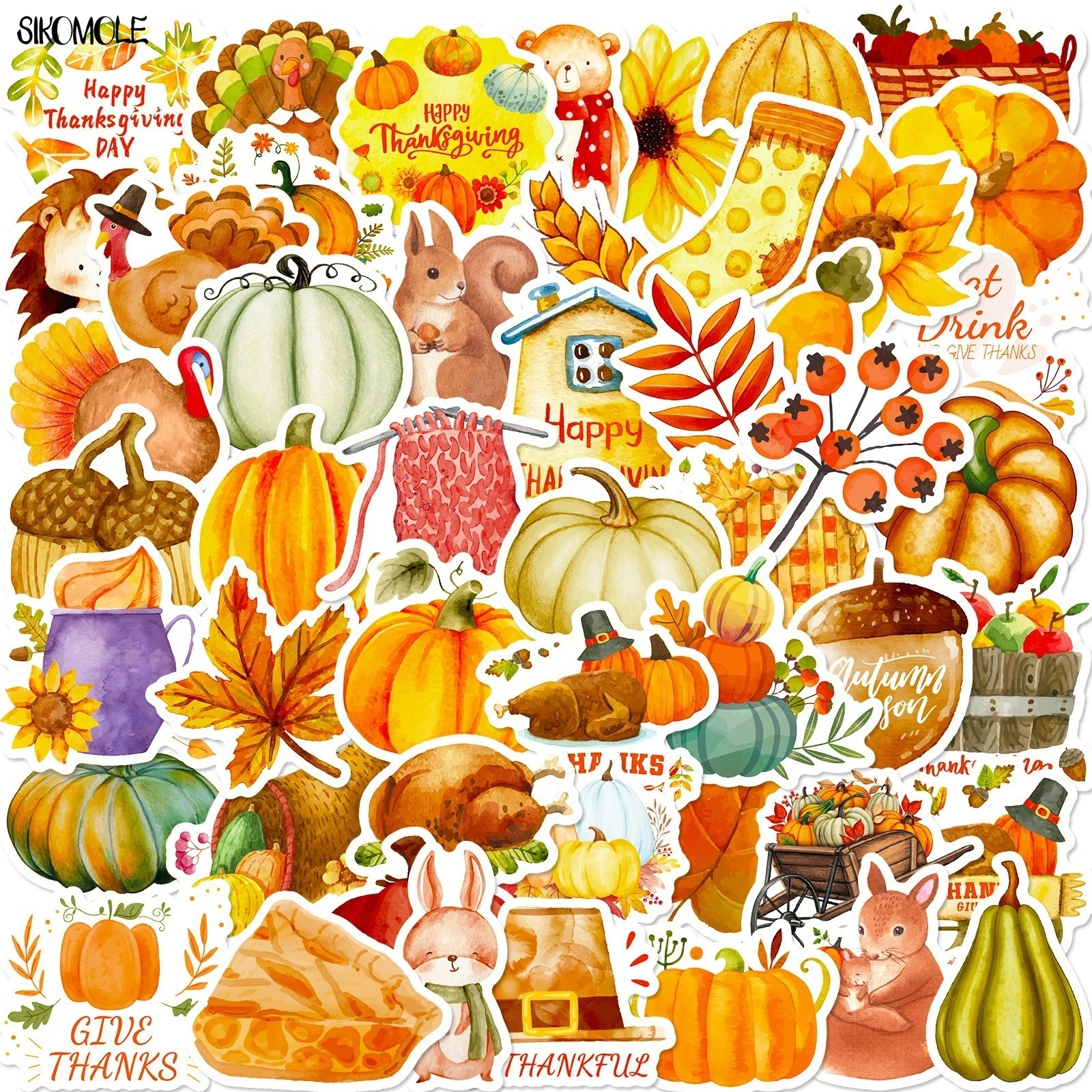 10/30/50PCS Thanksgiving Graffiti Stickers Aesthetic Party Supplies Pumpkin Design Decal DIY Laptop Guitar Skateboard Sticker