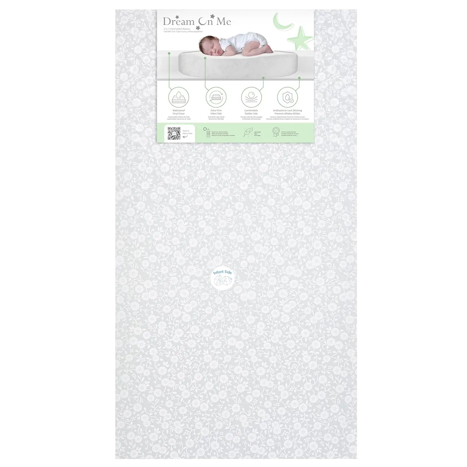 Orthopedic Firm Fiber Crib and Toddler Bed Mattress, Greenguard Gold Certified, Waterproof Vinyl Cover, Dual-Sided, Grey