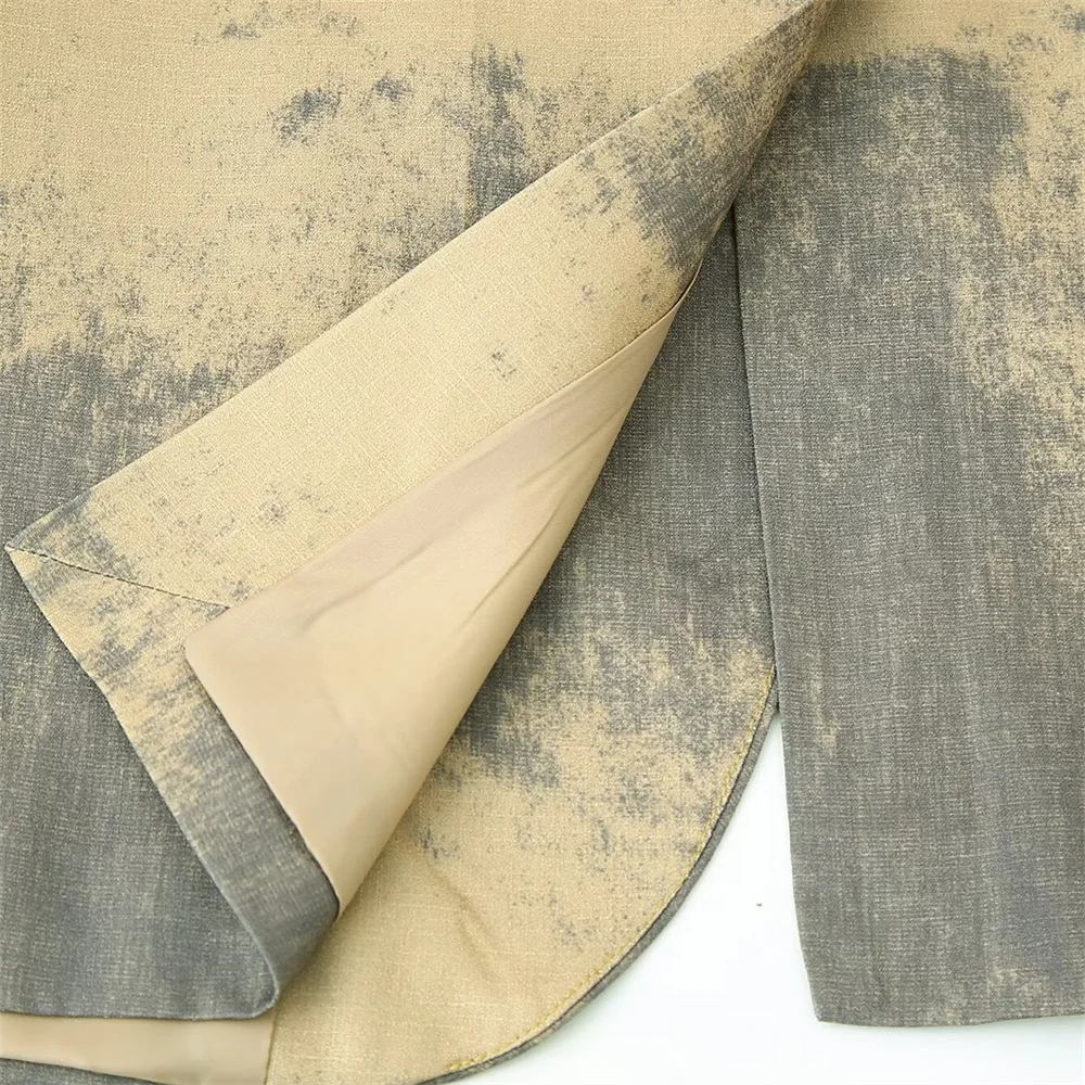 سترة بدلة نسائية غير رسمية جديدة مطبوعة ذات طية صدر السترة وأكمام طويلة وزر واحد