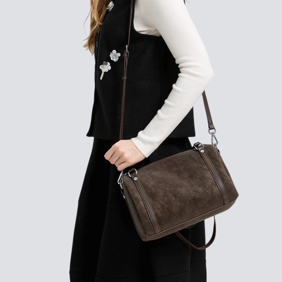 

Matte Genuine Leather Cowhide Womens Shoulder Crossbody Bag Vintage Minimalist Suede Texture Large Capacity Commuter Handbag New