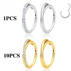 G23 Titanium ASTM F136 Nose Rings Hoop 16G CZ Zircon Women Ear Tragus Cartilage Earrings Clicker Septum Rings Piercing Jewelry