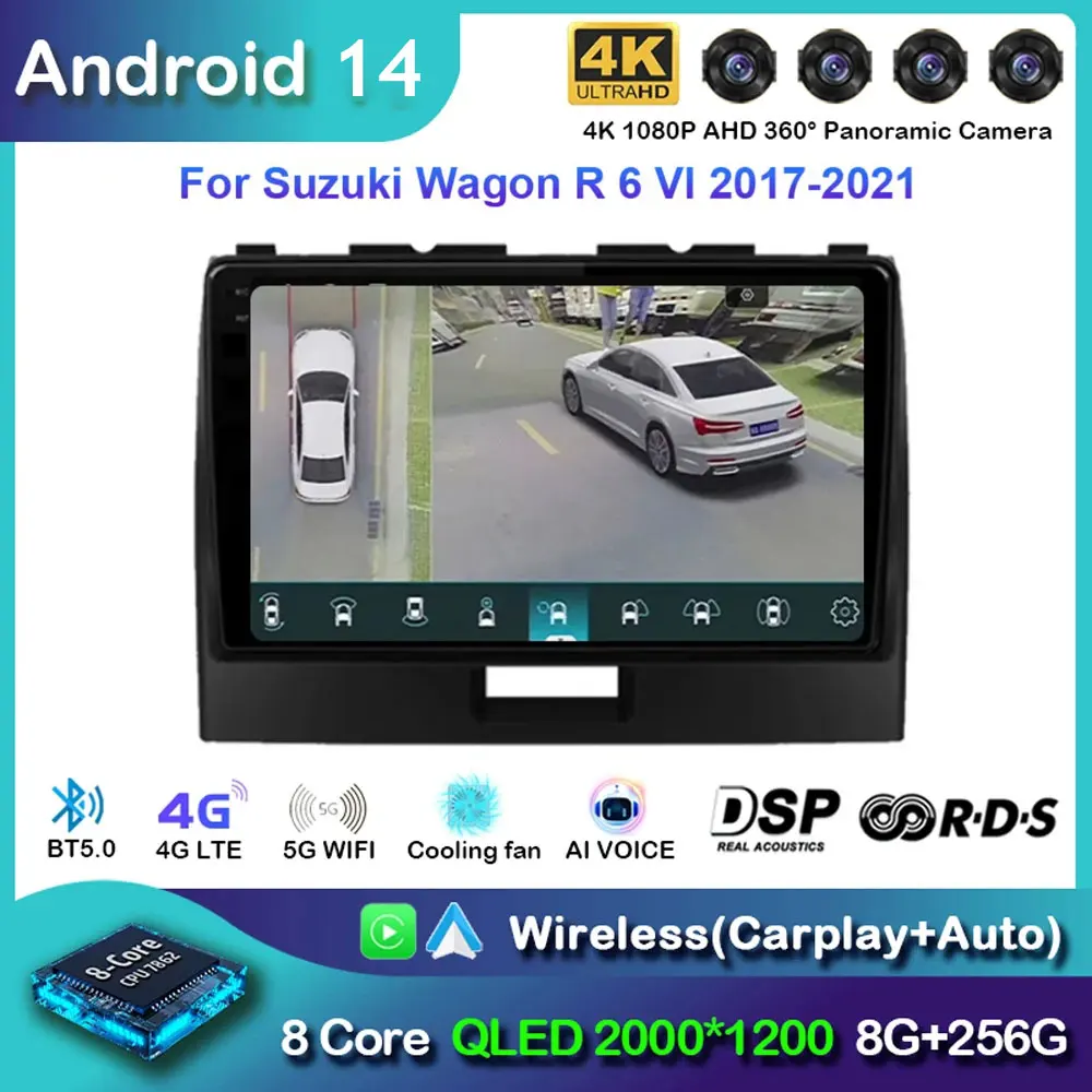 Wireless Carplay Stereo Android 14 For Suzuki Wagon R 6 VI 2017-2021 Car Radio Central Multimedia Navigation Head Unit GPS 2DIN