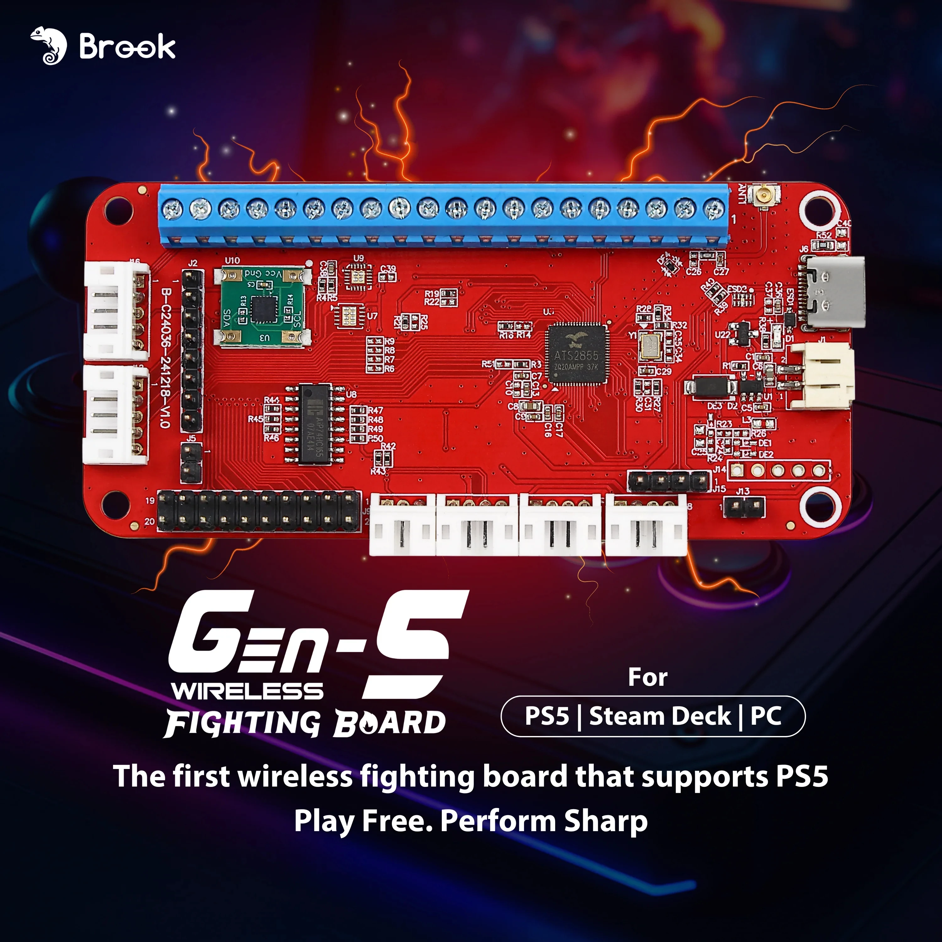 

Brook Gen-5W Fighting Board Wireless Arcade Game Console Control Board Works with PS5 PC and Steam Deck
