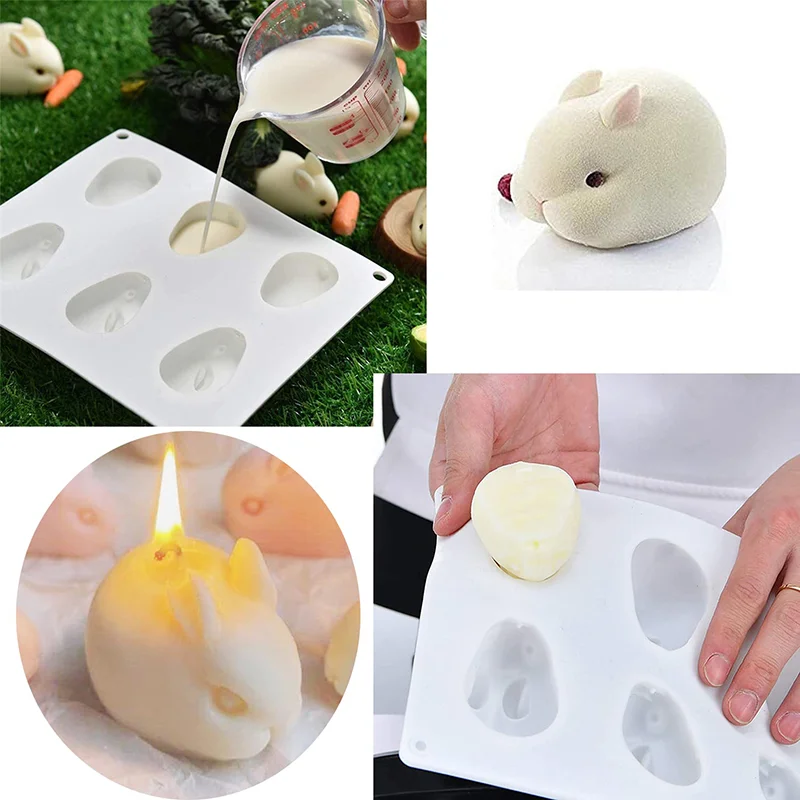 Silicone Rabbit Mold Fondant Bunny Mold Chocolate Cake Mold 6-cavity Mousse Cake Decoration Dessert Baking Mold DIY Candle Model