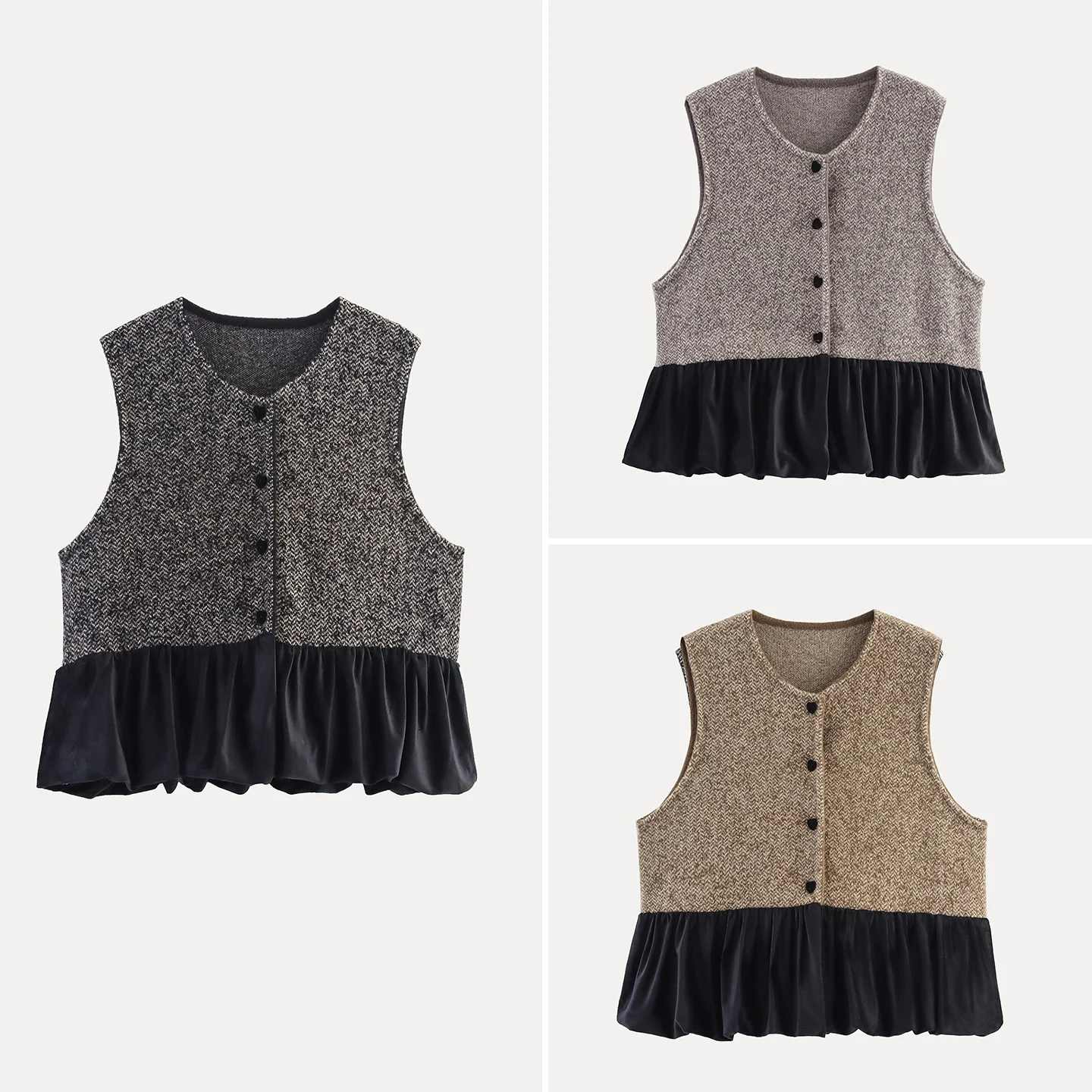 

Бархатный лоскутный вязаный двусторонний нейлоновый жилет без шнуровки, женский модный осенний жилет 2025 Z, внутренняя одежда обычной длины