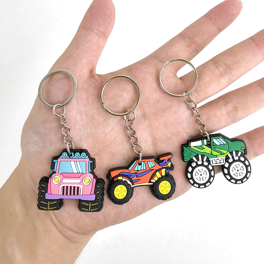 Monster Truck Theme Silicone keychain Drinking Straws Monster Truck Birthday Party Supplies Dessert Plate Napkins Cup Tablecloth