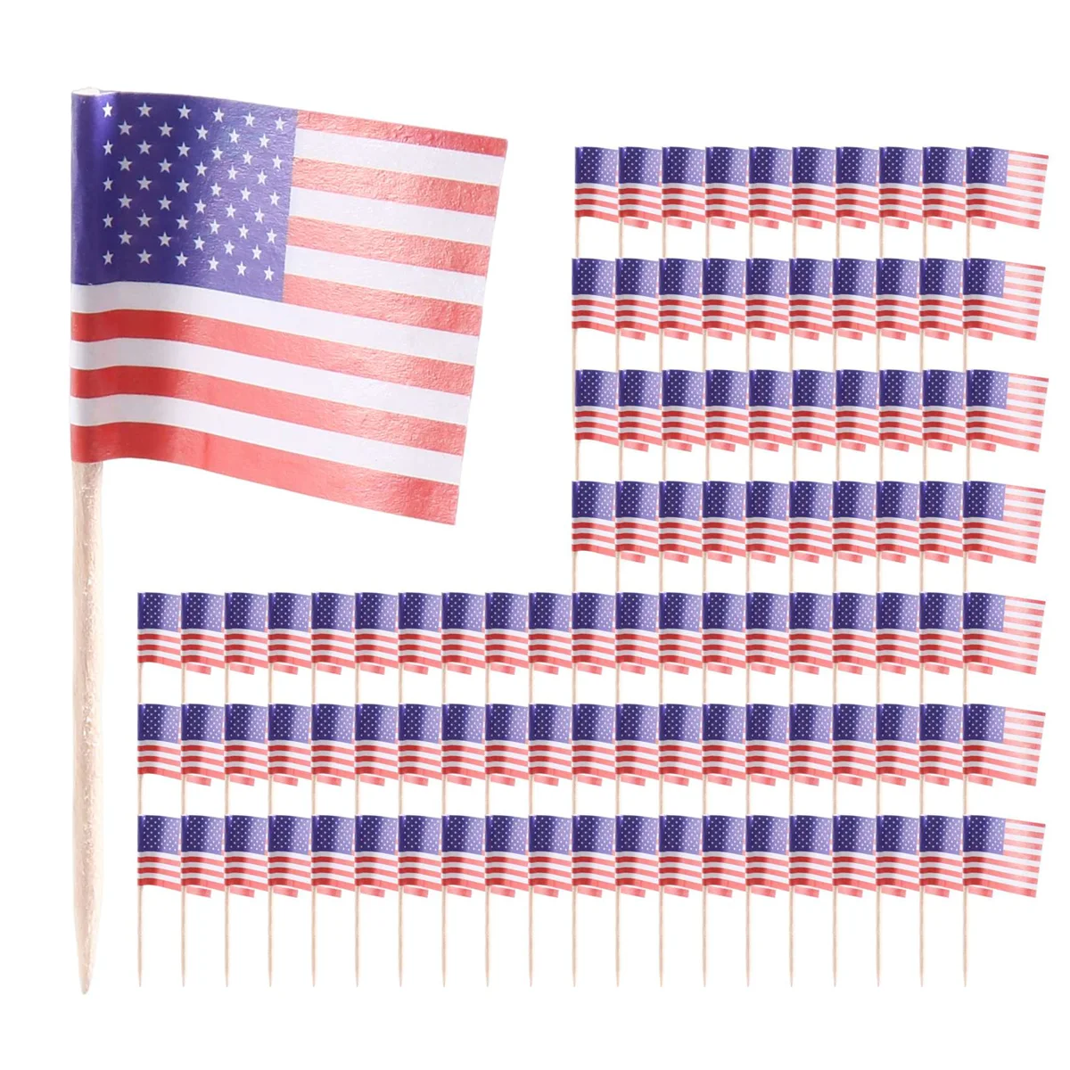 Y67A 100 American Flag Toothpicks Party Cupcake Decoration Sandwich Mini Food Picks