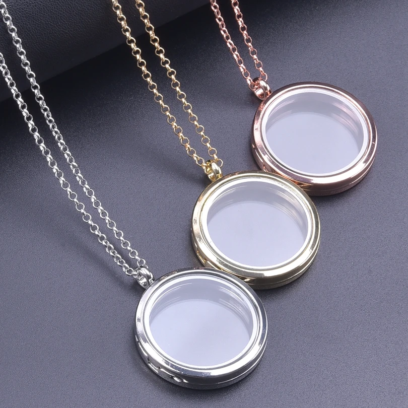 Trendy Necklace for Women Rose Gold Color Jewelry Medallion Relicario Photo Collars 60cm O-shape Chains Glass Floating Locket