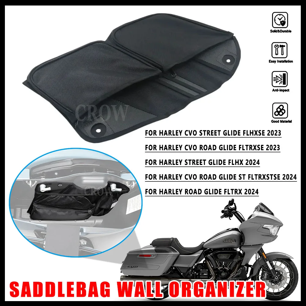 

For Harley TOURING CVO 121 Road Glide FLTRXSE / Street Glide FLHXSE 2023 2024 NEW Black Side Saddlebag Wall Organizer Inner Bags