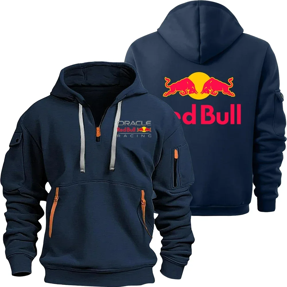 

Red Bull Logo Motorcycle Racing Team Men's Half Hooded Sweat with Zipper Spring Autumn Male Sweat 2025 New Fashion Sweater Tops