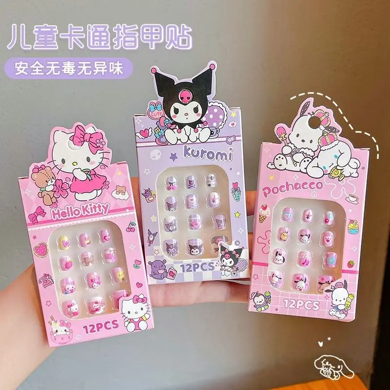 3pcs Hello Kitty Anime Kawaii Sanrio Ins Mode Kinderen Nail Stickers Leuke Cartoon Cinnamoroll Patches Cadeaus voor Kinderen