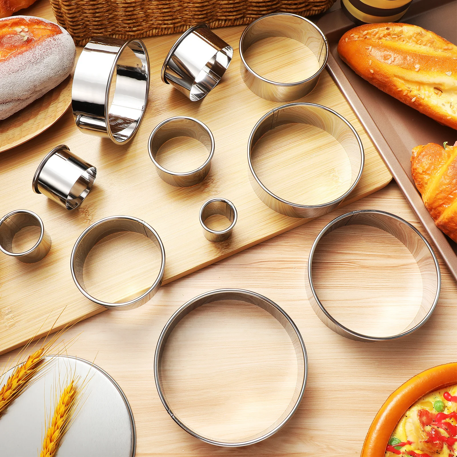 

12 pcs Stainless Steel Baking Rings Mousse Mold Set 6 Sizes With Storage Box For Cake Tart Cookie Pastry Ring Cutter Tart Rings