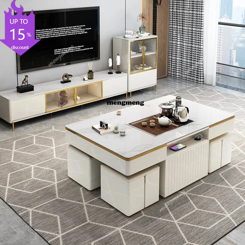 

D178 Clear Nordic Adjustable Coffee Tables Luxury Design White Floor Smart Coffee Table Modern Living Room Bijzettafel Home Furn