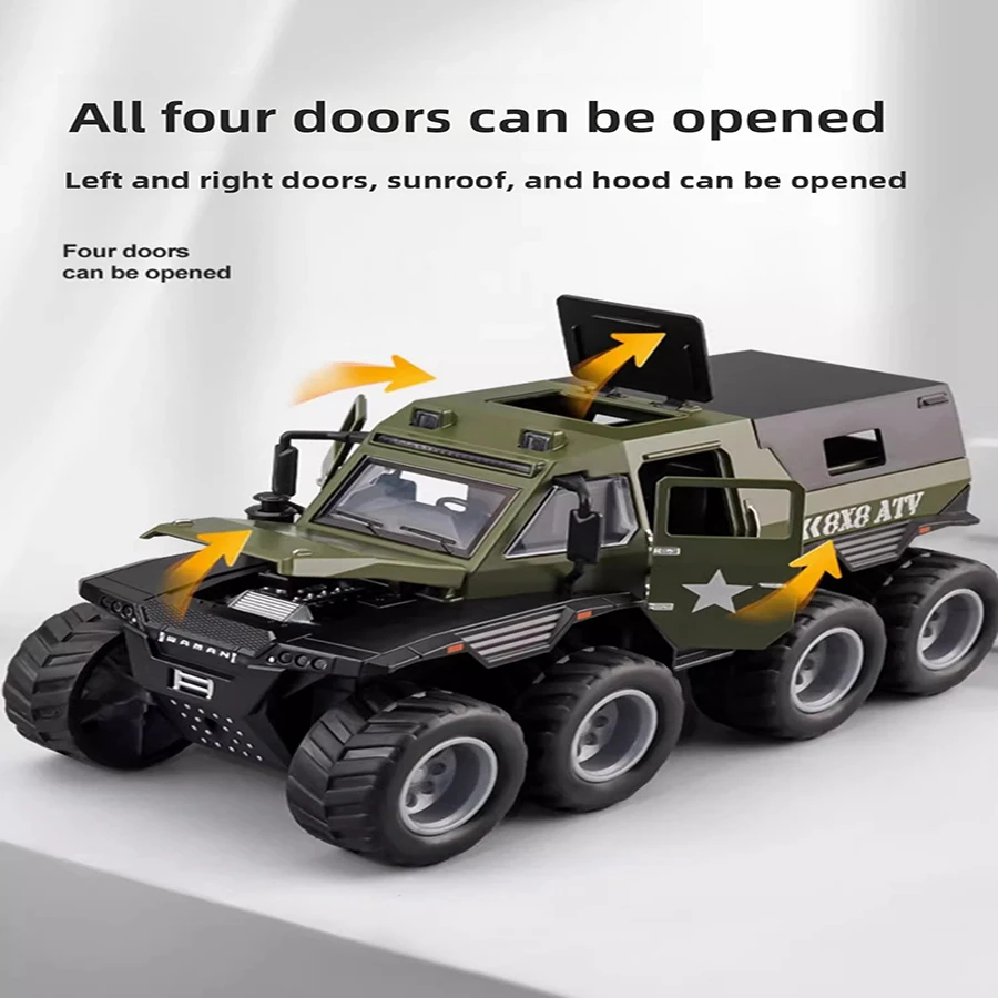 

1pcs- 1:32 Siberia Conqueror Shaman 8*8 Tyre Alloy Car Model Diecast Toy Police Off-road Vehicle Car Model Sound Light Kids Gift