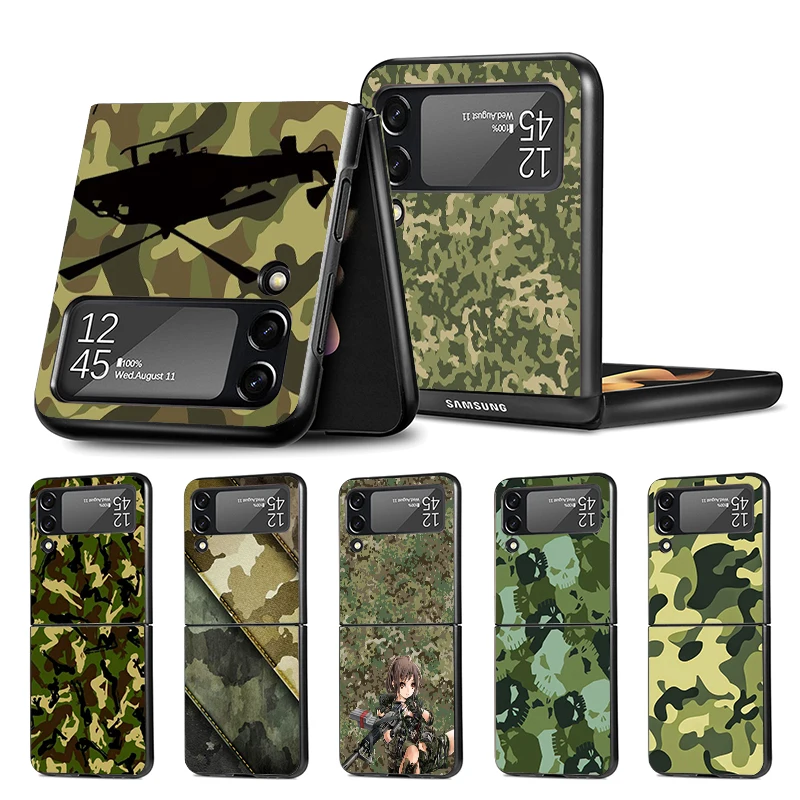 Camouflage Military Z Flip 4 Phnoe Case For Samsung Z Flip 3 5 5G Black Hard Shell Galaxy ZFlip3 ZFlip4 ZFlip5 Unique Cover Luxu