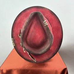 Wool Homburg Fedoras Hat Exotic Belt Distressed Victorian Age Wool Top Hat Classical Porkpie Hat for Boy Men Adults Wool