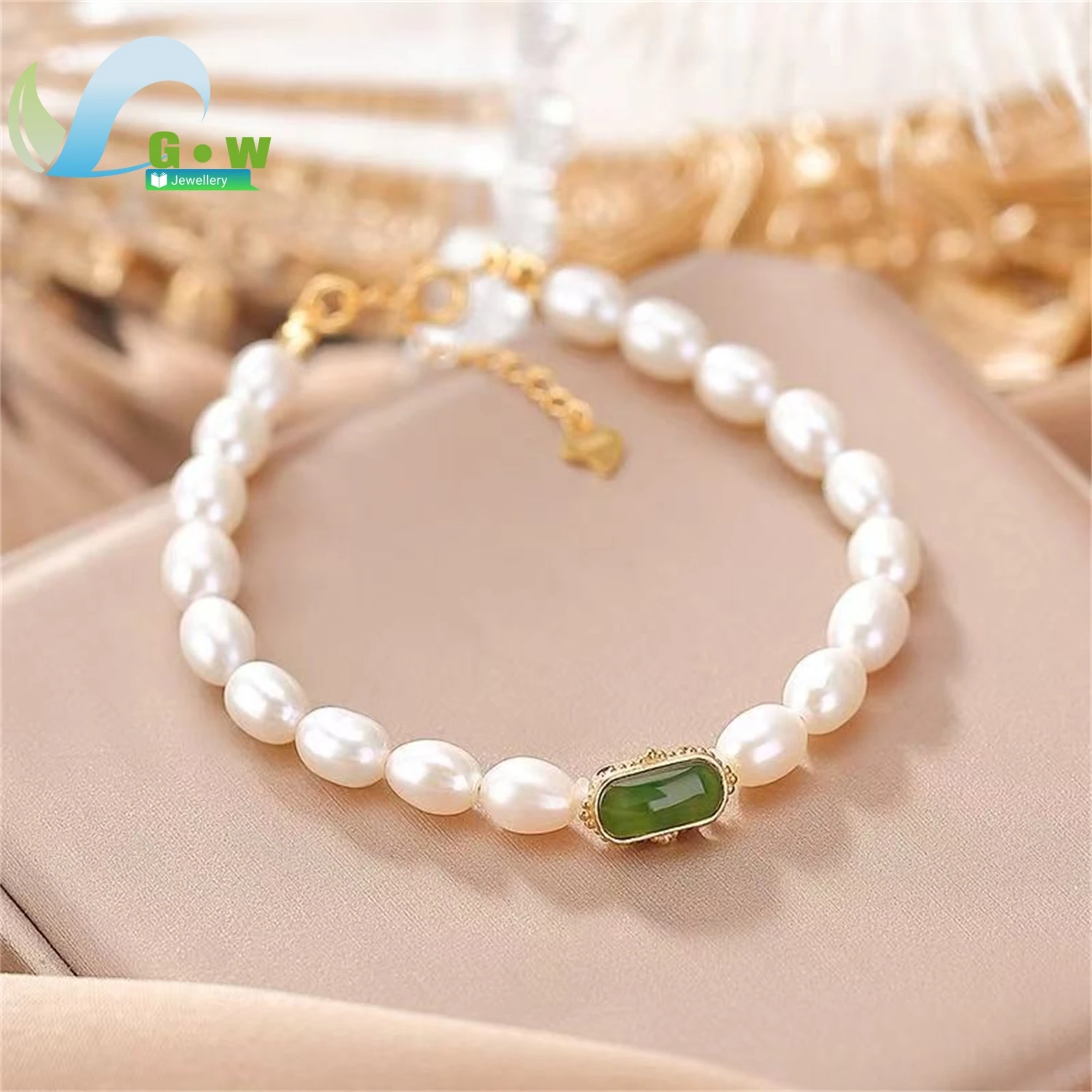 Natural Hetian Green Jade Freshwater Pearl Bracelet Women Gemstone Beaded Wristband Handmade Jewelry Daily Wear Charm Gift For