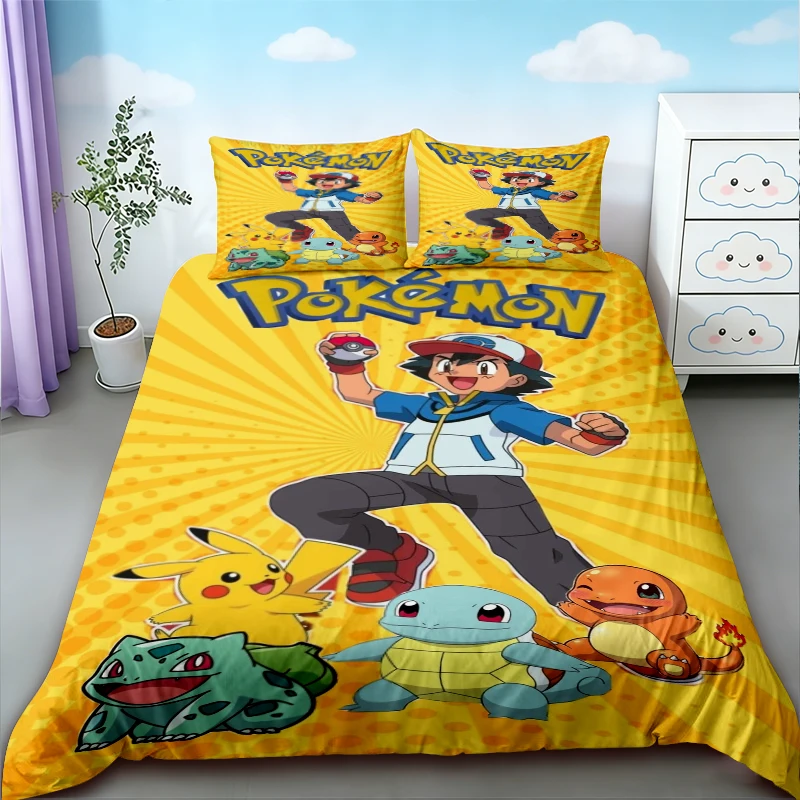 

Pokémon Pikachu single/double/large size, extra-large, children's bedroom decor includes one duvet cover and two pillowcases.