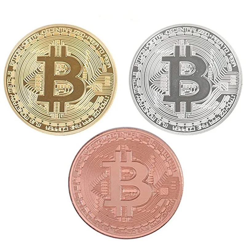 10pc Bitcoin Coin with Box Gift Physical Metal Silver Coin Art Collection Gold Plated Craft Replica Decoration Coin