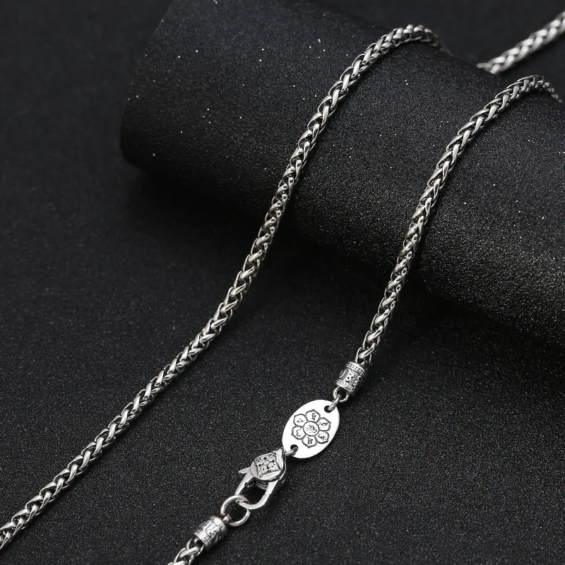 S925 sterling silver creative six-character mantra chain thai silver craft 3mm twist necklace for men and women