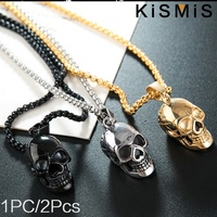 KISMIS 1PC Personality retro punk rock goth trendy male exaggerated skull necklace party Halloween gift popular jewelry
