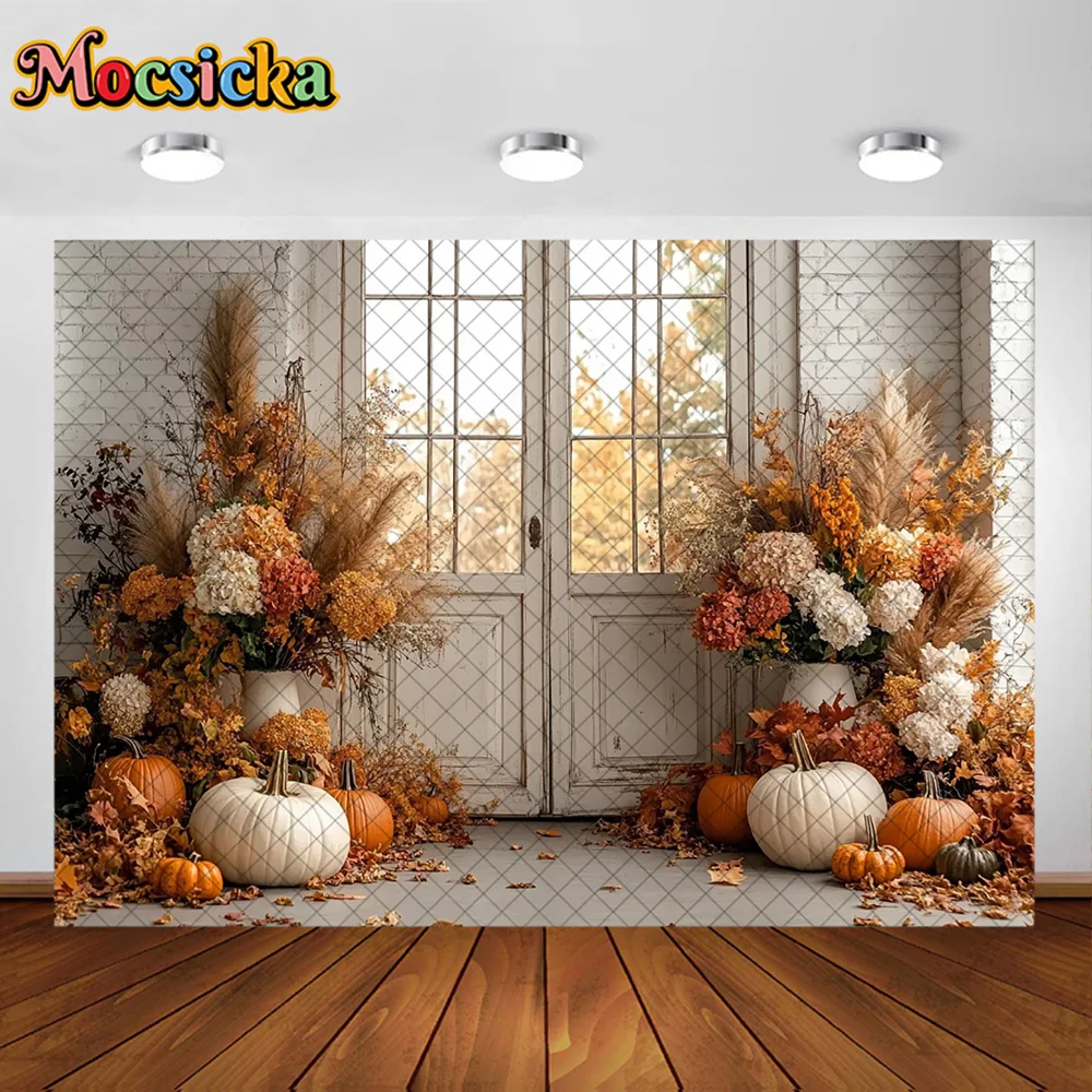 Mocsicka 사진 배경 가을 호박 단풍잎 장식 여성 가을 초상화 사진 배경 사진용