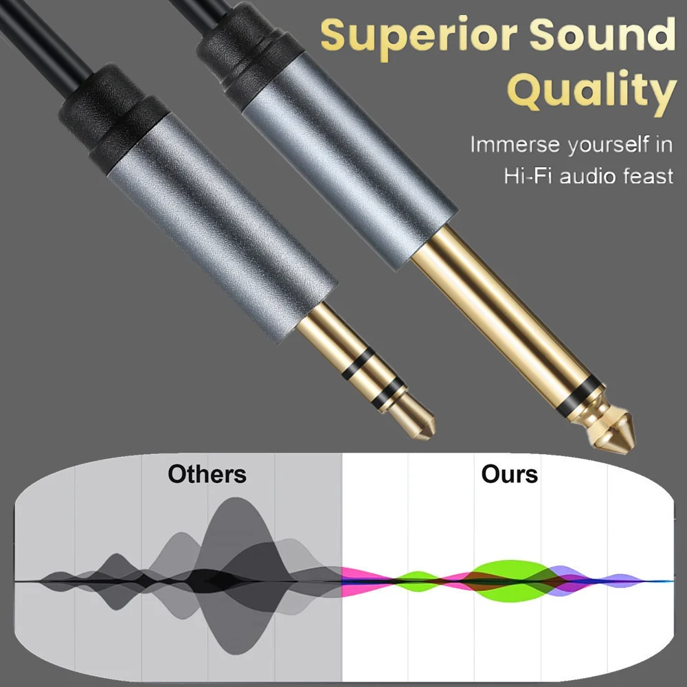 3.5mm to 6.35mm Mono Stereo Cable 1/8 TRS to 1/4 TS Interconnect AUX Adapter Audio Patch Cord for Laptop PC Guitar Bass Mixer