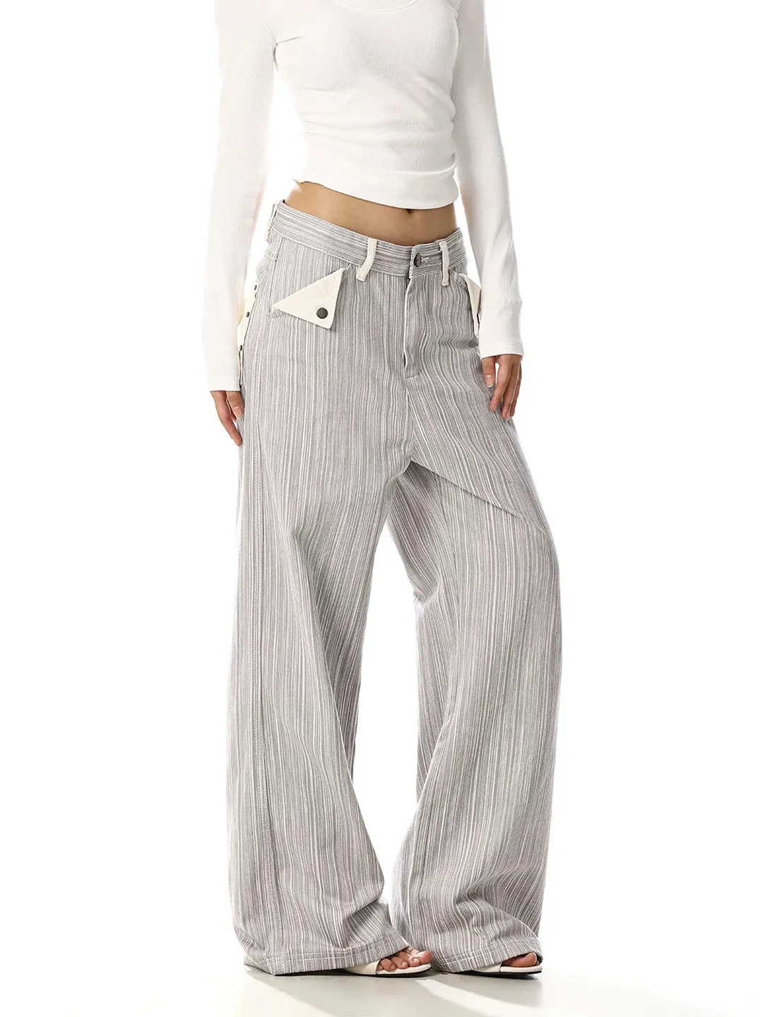 Women's Stripe Y2k Wash Cargo Jeans Harajuku Vintage Baggy Wide Denim Trousers Japanese 2000s Style Oversize Jeans Pants Clothes