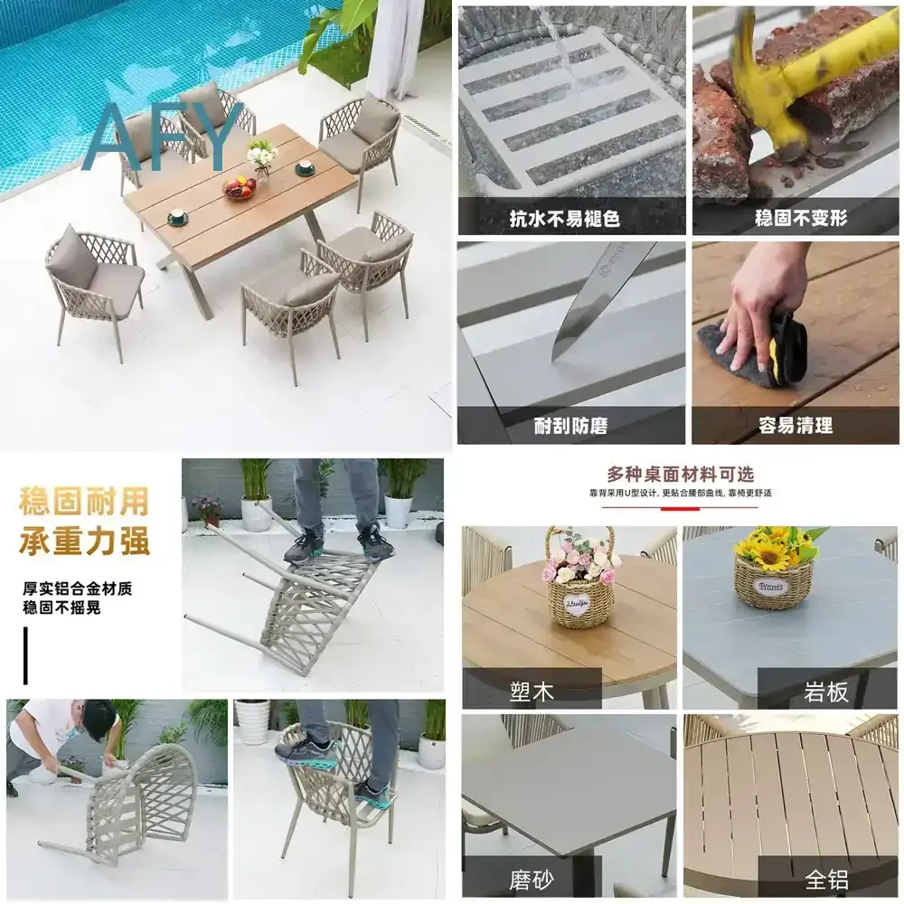 Outdoor Wicker Dining Chair for Patio Garden Terrace Villa Waterproof Nordic Style Rattan Chair for Outdoor Leisure
