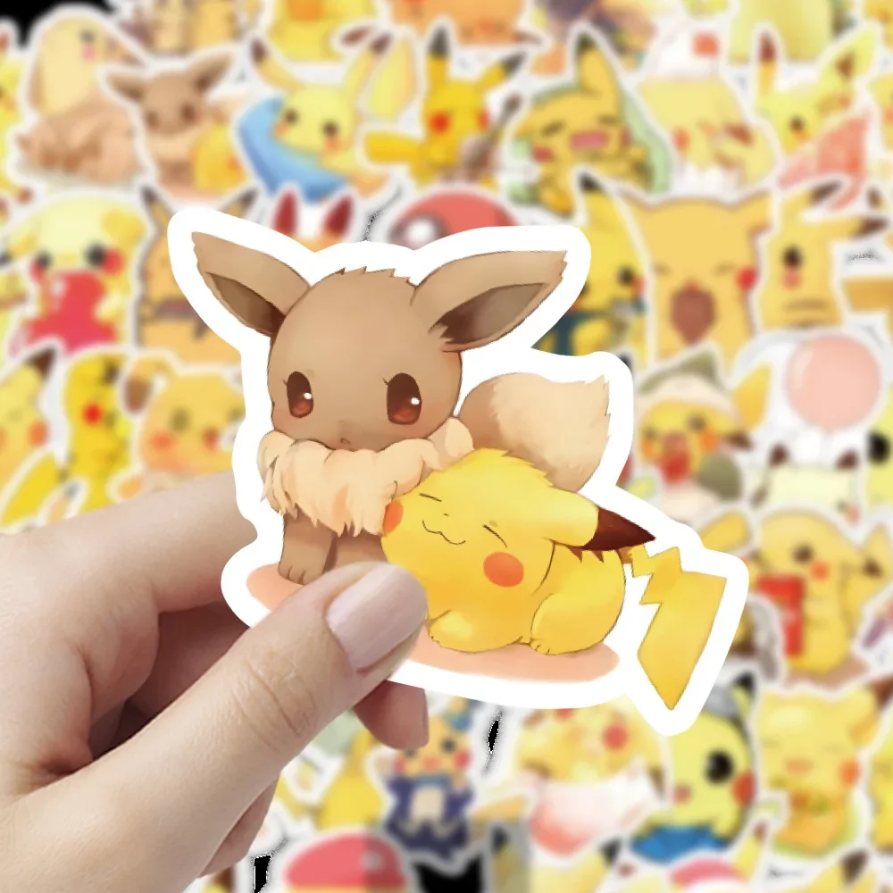 60PCS Cute Anime Pokemon Stickers Kawaii Pikachu Eevee Cartoon Decals Toys DIY Laptop Car Skateboard Cool Kids Gift Cute Sticker