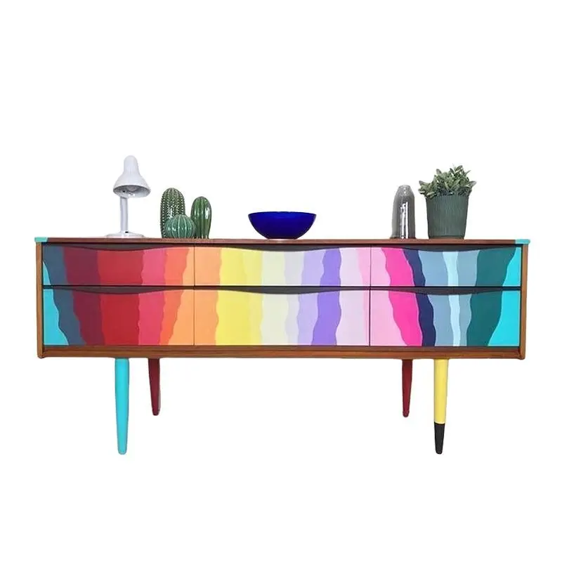 

Dopamine solid wood foyer, porch cabinet, rainbow color art living room, home TV cabinet, locker, creative side cabinet