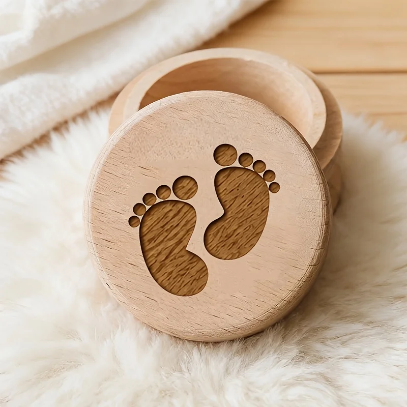 Maple Keepsake Box Footprint Lid Flip-Top Storage Umbilical Cord Tooth Preservation Fetal Hair Birth Souvenir Gift Home Decor