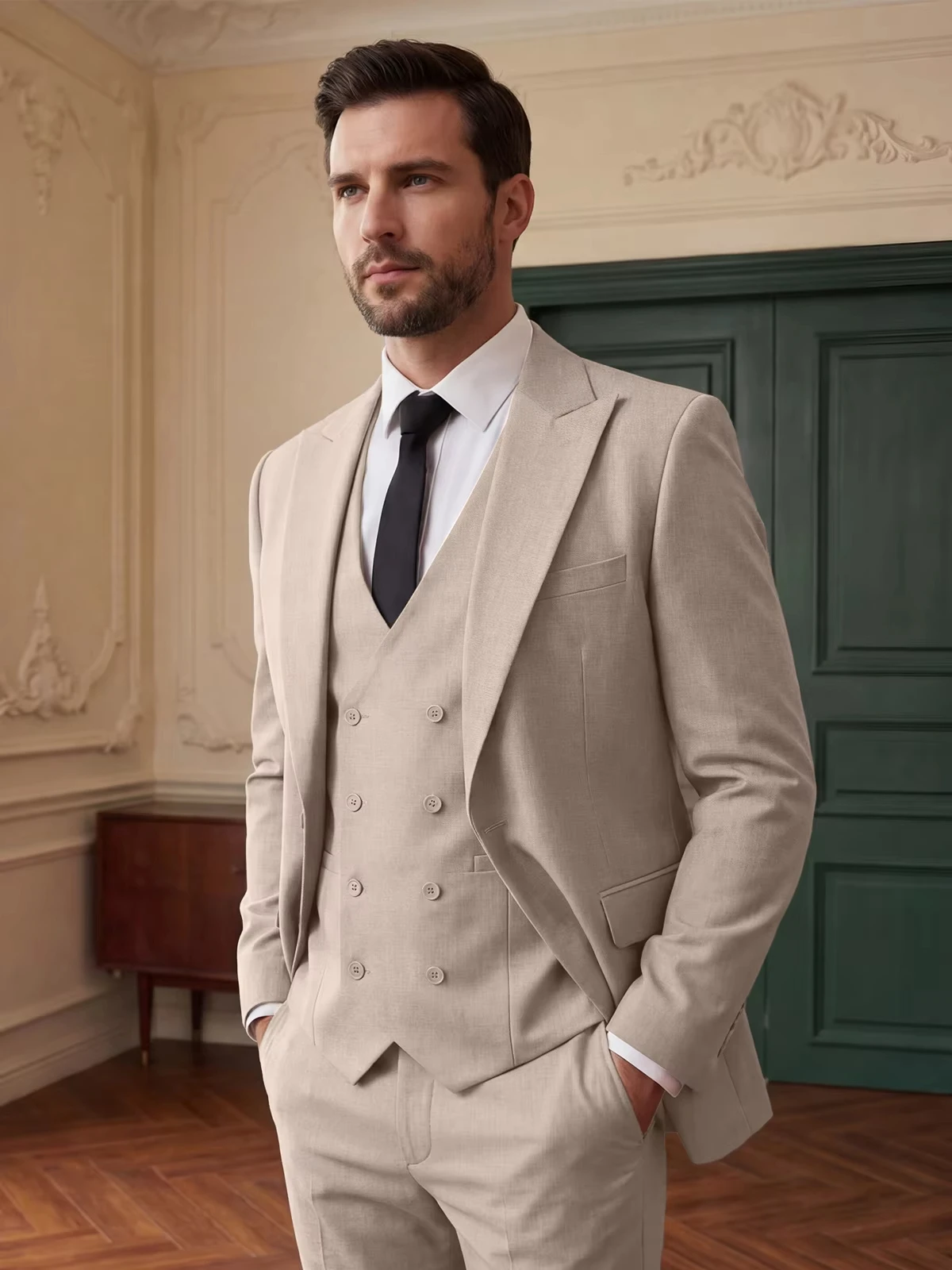 

New Men's Suits Notch Lapel 3 Piece Jacket Pant Vest Blazer Elegant Groom Male Clothing Formal Single Breasted