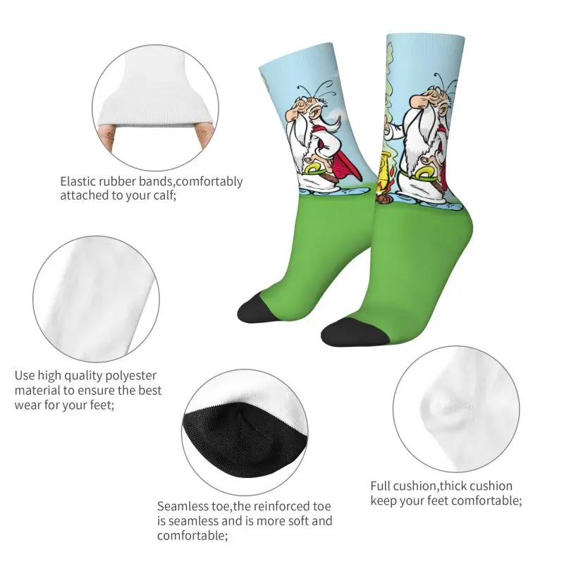 Chaussettes de dessin animé Astérix Panoramix pour hommes et femmes, Chaussettes provoqué, Chaudes, Drôle, Fantaisie, Getafix, Cuisson, Potion magique, Crew