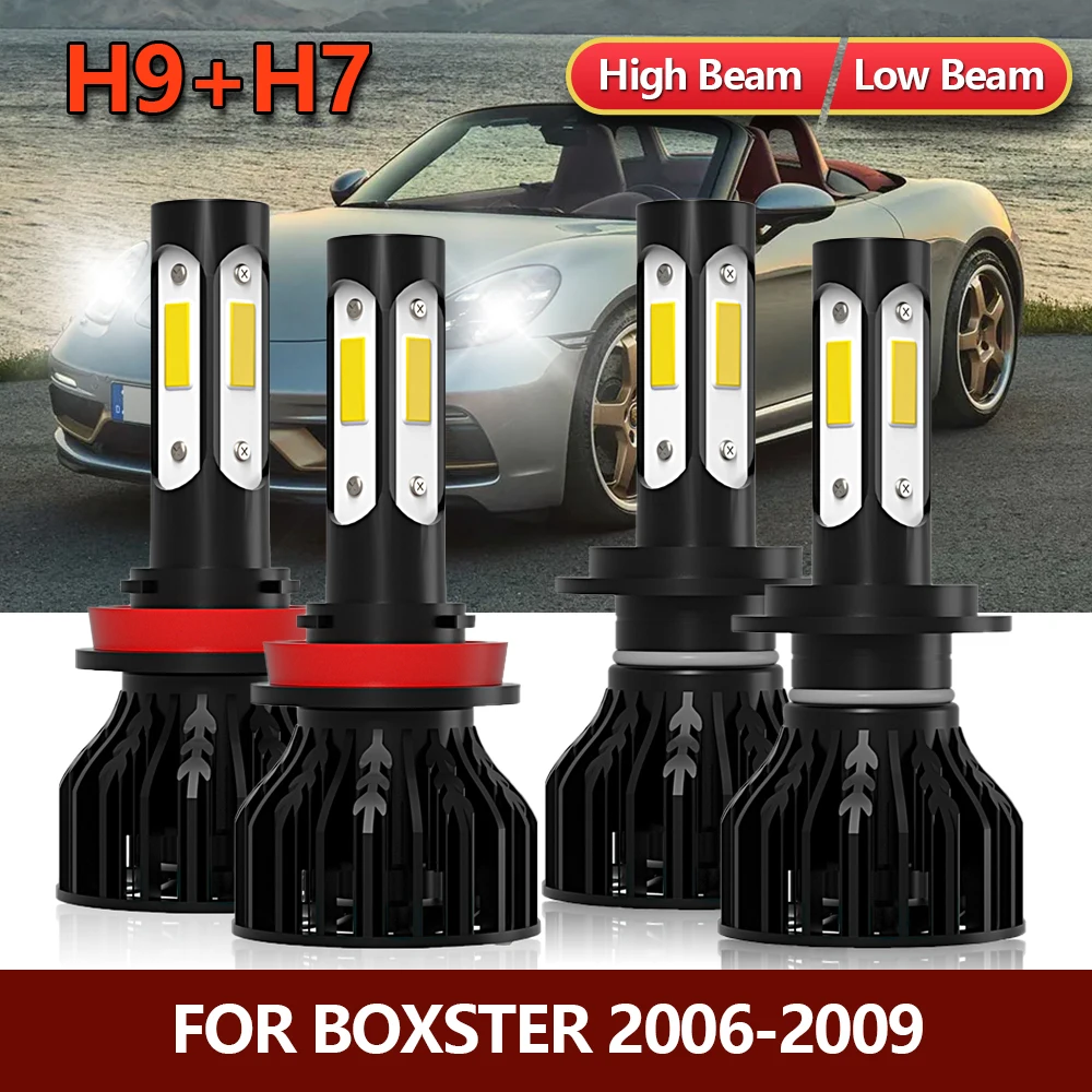 

4PCS Auto 12000LM LED Bulbs H7 H9 Headlight High Low Beam Car Four-sides 360° Turbo Lamp For Porsche Boxster 2006 2007 2008 2009