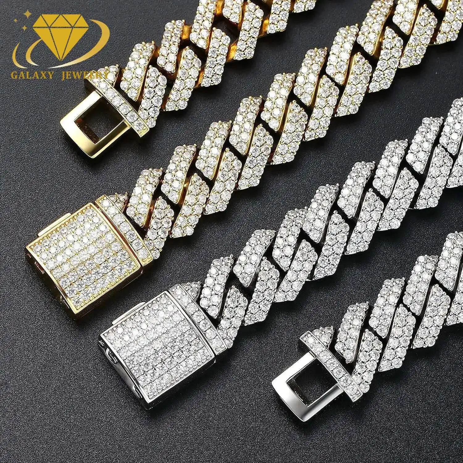 

Cuban Chain Bracelet Iced Out 2 Rows Moissanite Diamond Hip Hop 925 Sterling Silver 15mm 18mm 20mm Cuban Link Chain Necklace