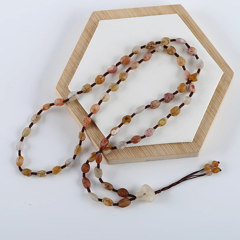 Handmade Natural Stone Alxa Beads Necklace Irregular Design Jewelry Gift For Women 30-35inch 28g