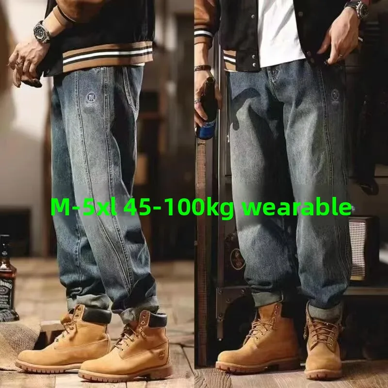 

Casual Straight Leg Jeans Men's Workwear Trousers Wear Resistant hine Embroidered Loose Fit Spring Summer Autumn