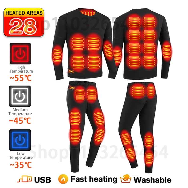 52 gebieden Nieuw verwarmd ondergoed Winter thermisch ondergoed Dames Heren Verwarmingsjack Winteraccessoires USB elektrische verwarmingskleding