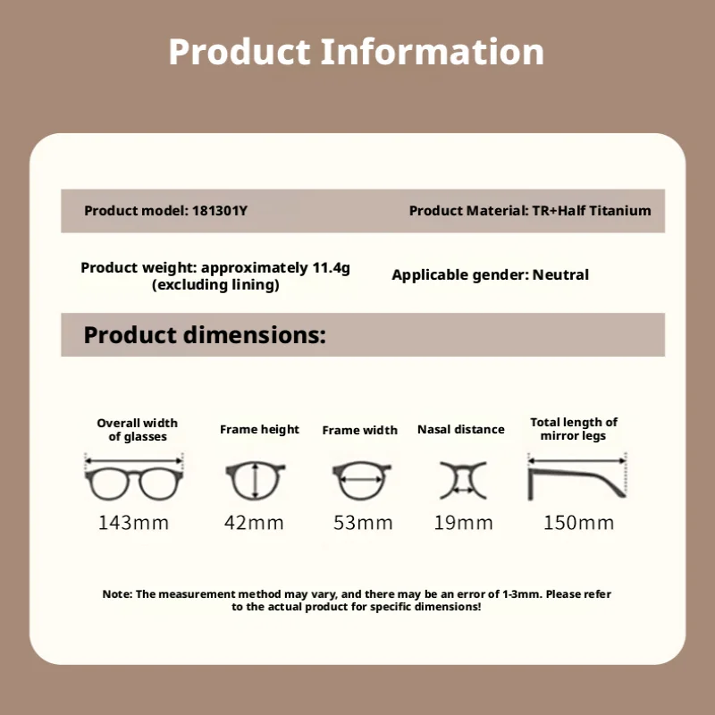 New Eyebrow Round Retro Simple Fashion Women Eyeglass Frames Semi Titanium Men Myopia Customizable Prescription Glasses 181301Y