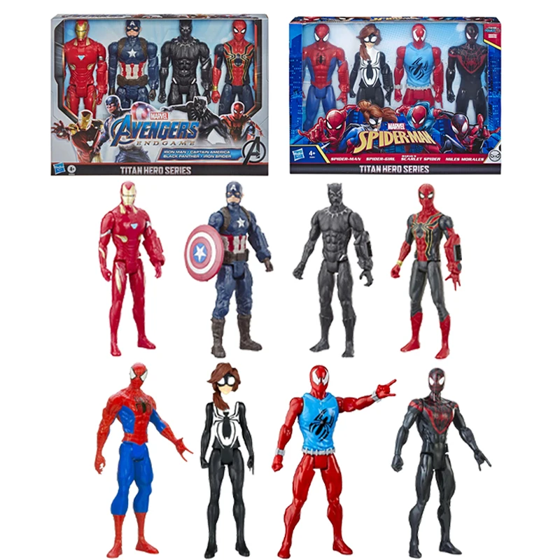 

Marvel Avengers Endgame Spiderman Titan Hero Series Action Figures 4 Pack Iron Man SpiderMan Black Panther Model Collectible Toy